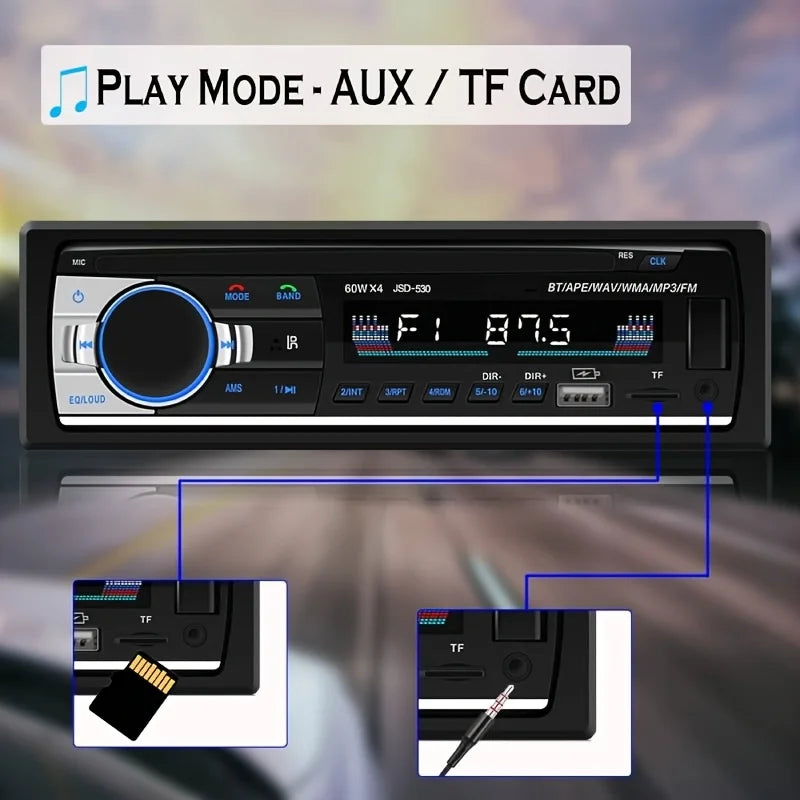 [CAR Stereo] Universal 1Din Car MP3 Player BT Wireless Link Wireless SWC USB Fast Charger TF/AUX/FM Radio & Time Display