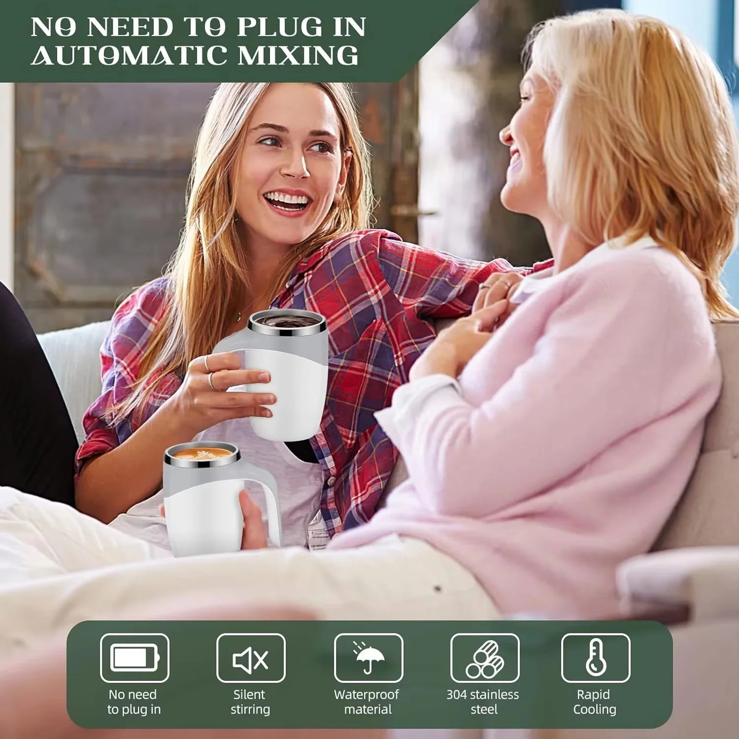 Magnetic Self-stirring Coffee Cup 304 Stainless Steel Milk Cup Smart Mug Suitable For Office Commuting USB Rechargeable