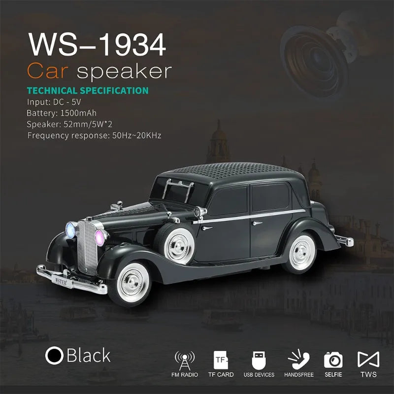 WS-1934 Wireless Car Shape Sound Box Multifunction Music Player Bluetooth Speaker Fm Radio Portable Vintage Stereo Caixa De Som