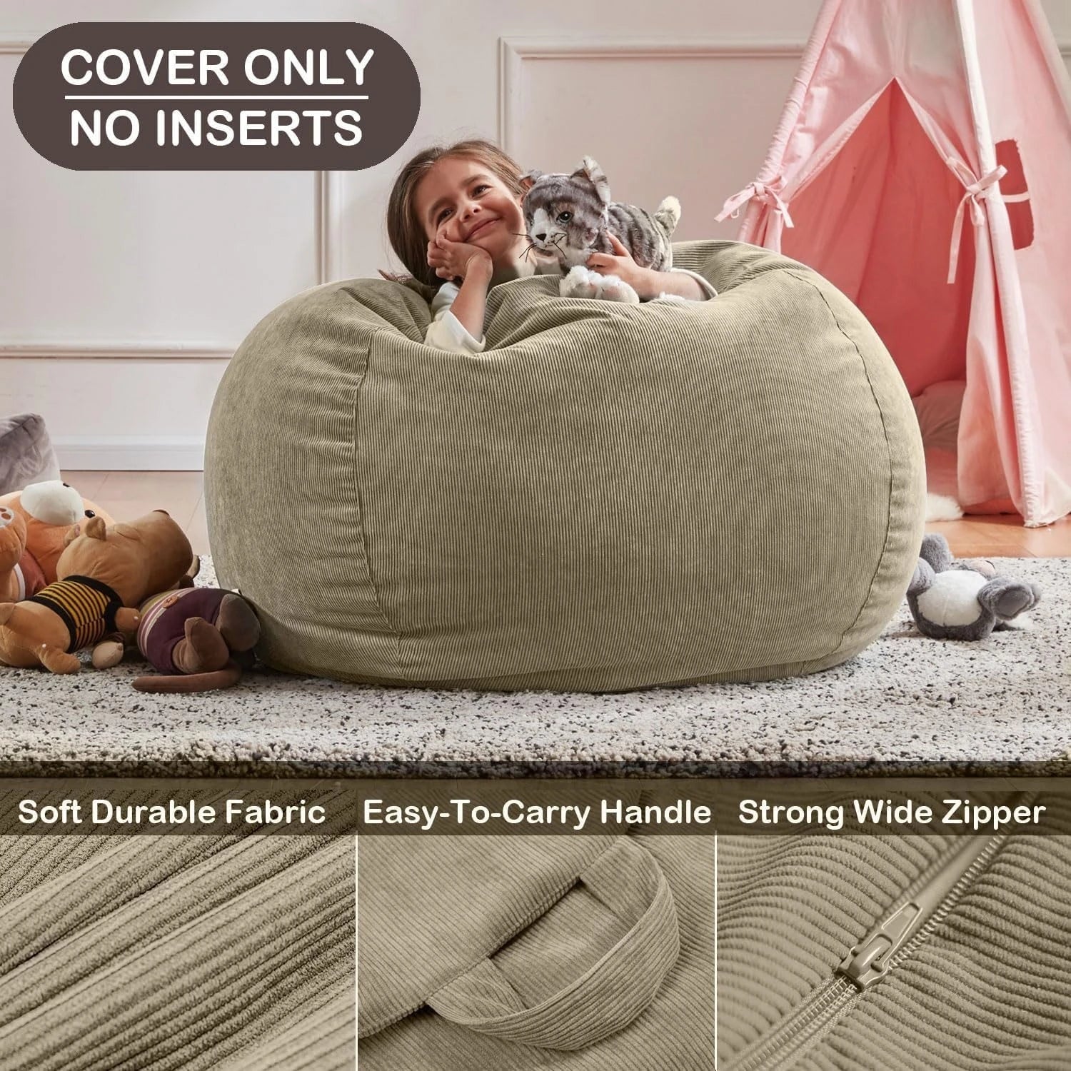 OTAUTAU Corduroy Bean Bag Cover Doll Storage Pouf Corner Beanbag DD005【No Filler Inside! Need To Fill It By Yourself !】