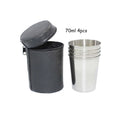 Outdoor camping -4-piece set of stainless steel mini whiskey glasses, portable black leather bag, 30ml/70ml/160ml