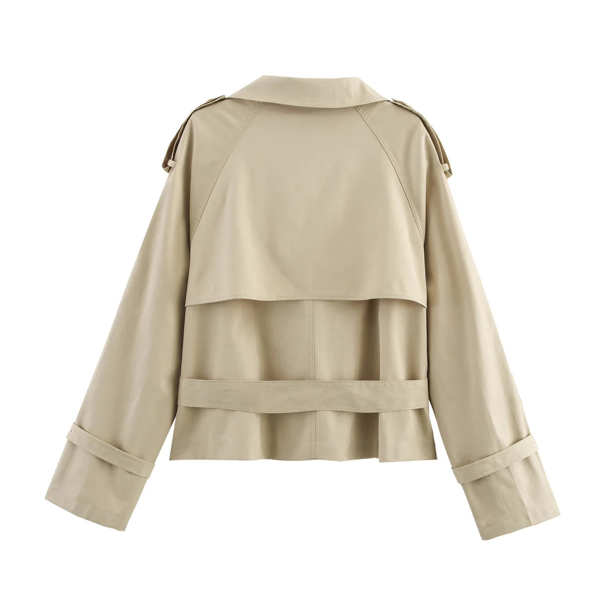 Khaki Short Style Fashionable Casual Design Spring Autumn Women's Windbreaker Coat Street Trend Street Style Double Breasted - 50% off.