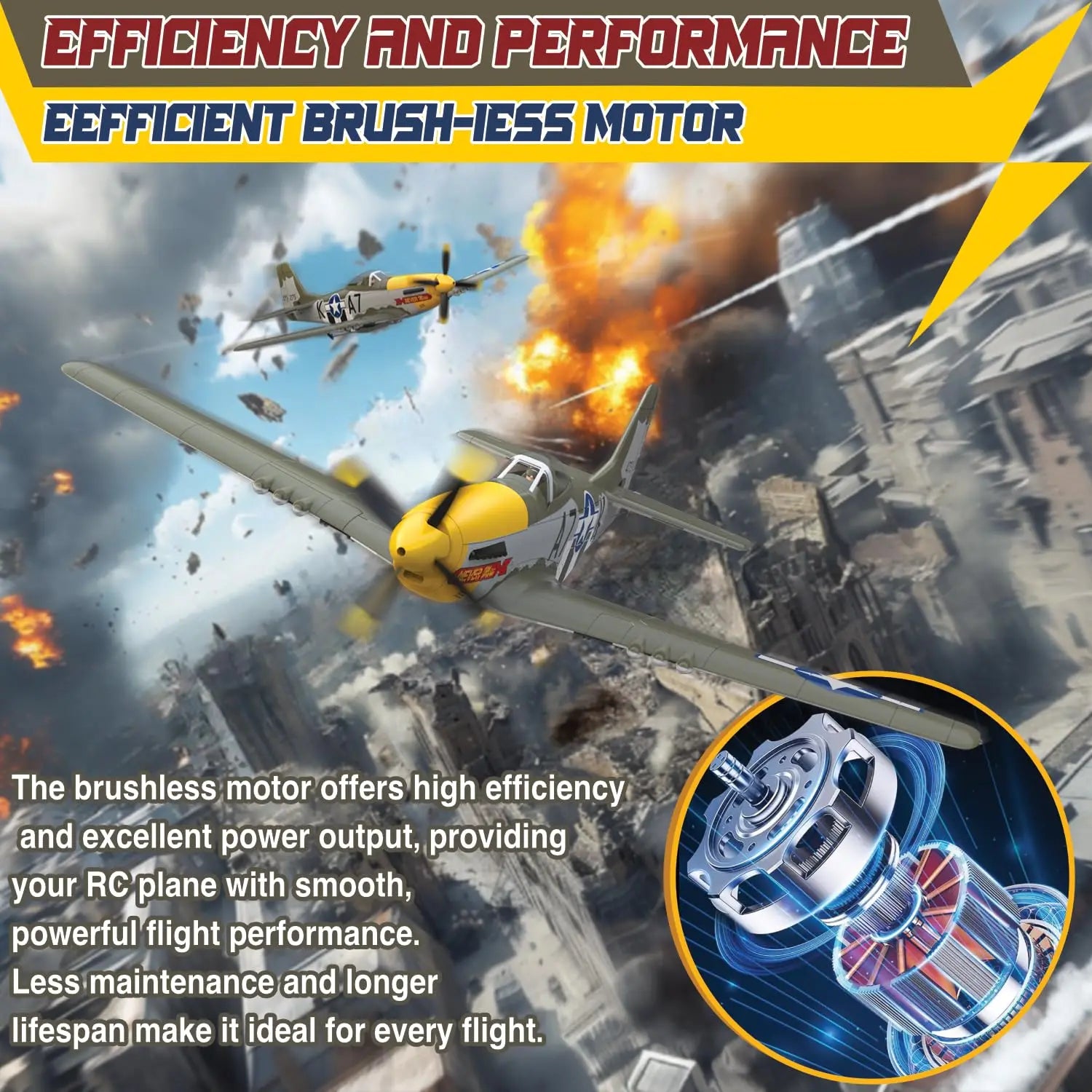 RC Plane 5CH 3D/6G Fixed-wing RC Airplane 2.4GHz P51D Mustang RTF for Adults Beginners Easy to Fly Removable Brushless Fighter