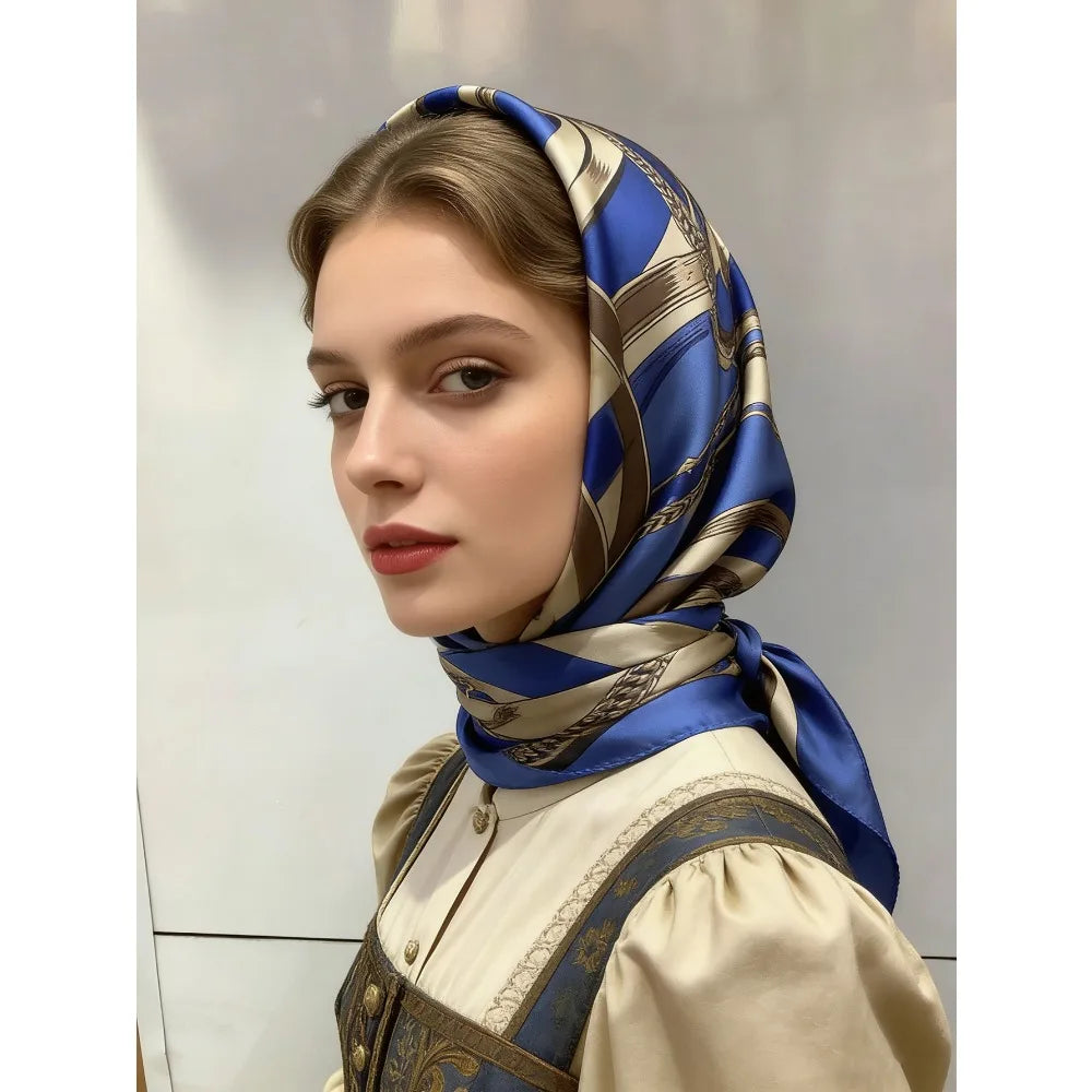 A new simple and elegant skin-friendly scarf, retro equestrian harness, classic soft silk scarf, portable sunscreen,