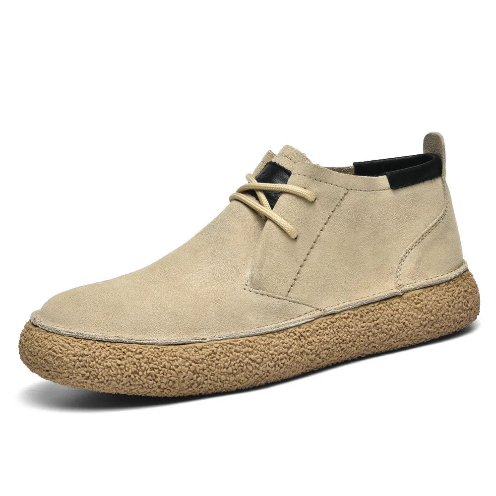 British Men Cow Suede Genuine Leather Casual Shoes Autumn New Comfortable Solid Flat Driving Shoes Man Ankle Boots Oxfords Shoes
