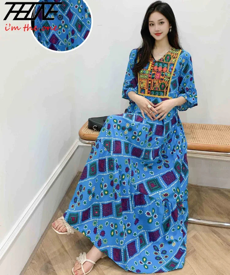 Indian Dress for Women Summer Embroidery Chic Elegant Party Dresses Clothes Vintage Long Maxi Prom Bohemian Beach Robe Vestidos -50% off.