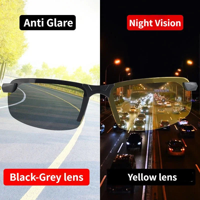 Night Vision Glasses Men Anti-Glare Driving Goggle Half Frame Polarized Sunglasses for Driver UV400 Day and Night Car Goggles