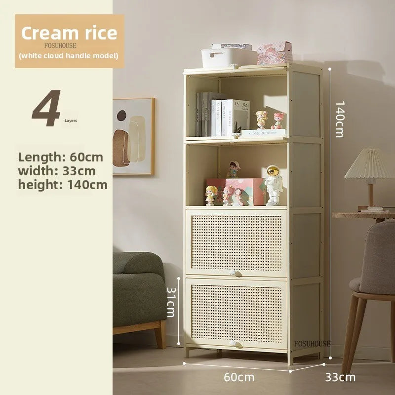 Cream Style Living Room Cabinets Household Bookcase with Door Storage Cabinet Floor Rack Wall Storage Cabinet Home Furniture
