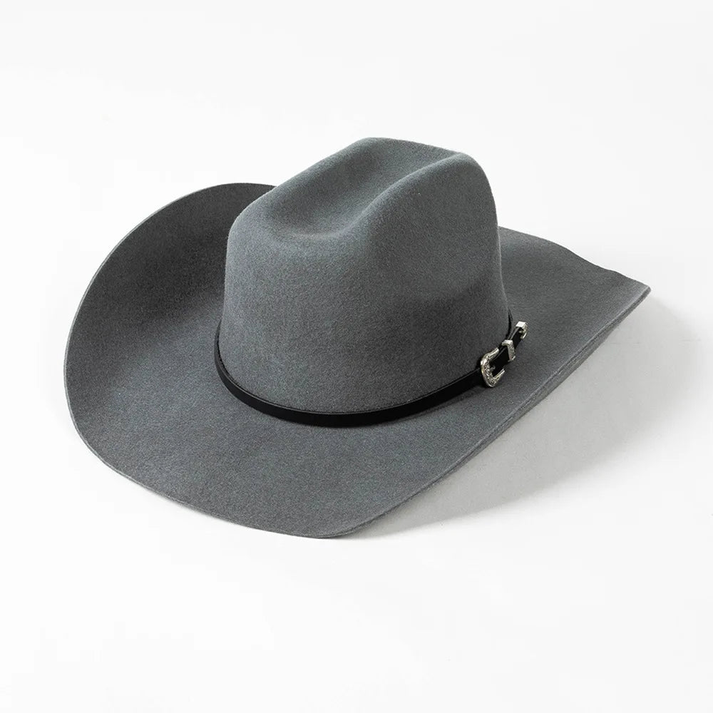 USPOP Vintage Wide Brim Wool Cowboy Hat for Men UnIsex Western Outback Fedora with Buckle Band Adjustable Size S-XL