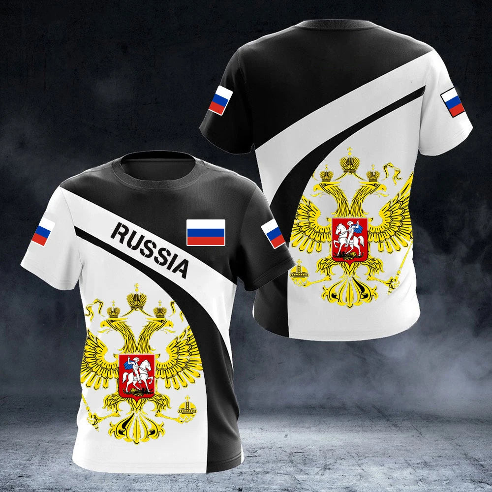 Russia Flag National Emblem 3D Print T-Shirt Men Women Fashion Streetwear Oversized Short Sleeve T Shirts Man Tees Tops Clothing