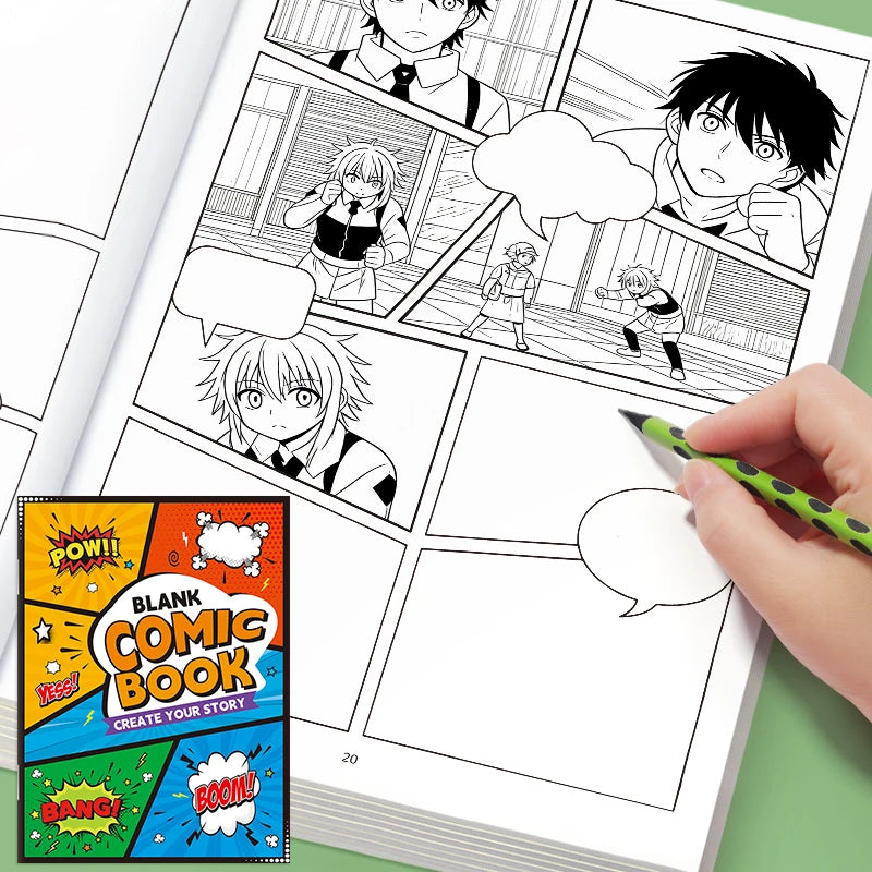 Collage-Style Hand-Drawn Comic Drawing Book, Blank Comic Doodle Drawing Book, Adult Stress-Relief Drawing Practice Book, Use Imagination to Complete Drawings and Turn Them into Complete Stories, 32 Blank Pages for Collage, Su