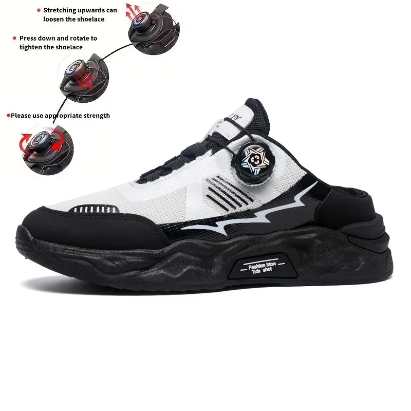 Casual Sneakers - Equipped with a Rotating Button – Comfortable, Non-Slip, and Durable Soles – Stylish Two-Tone Design, Suitable for Casual Wear, Sports, and Outdoor Activities