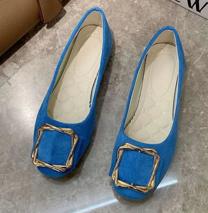 Sorbern Comfortable Flat Women Shoes Slip On Buckle Square Toes Ladies Shoes Custom Colors Size 34-48