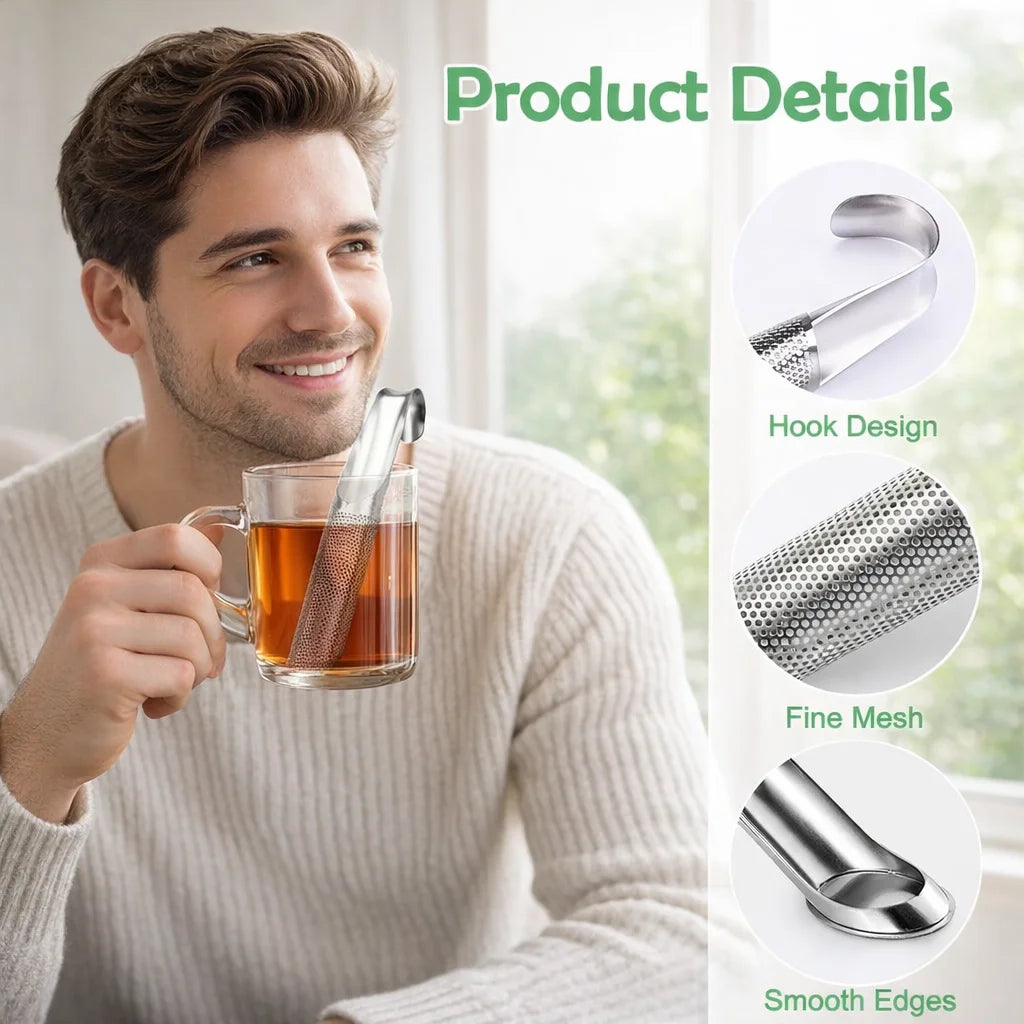 Portable Stainless Steel Tea Maker Brewer with Long Handle Tea Spoon Filter Creative Piping Design for Home Use