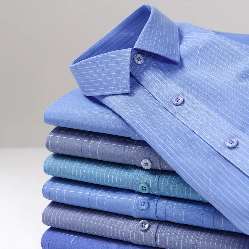 Fashion Casual Solid Strip Casual Shirts For Men Dress Shirts Long Sleeve Shirts Classic Bamboo Fabric Male Social Office Shirts