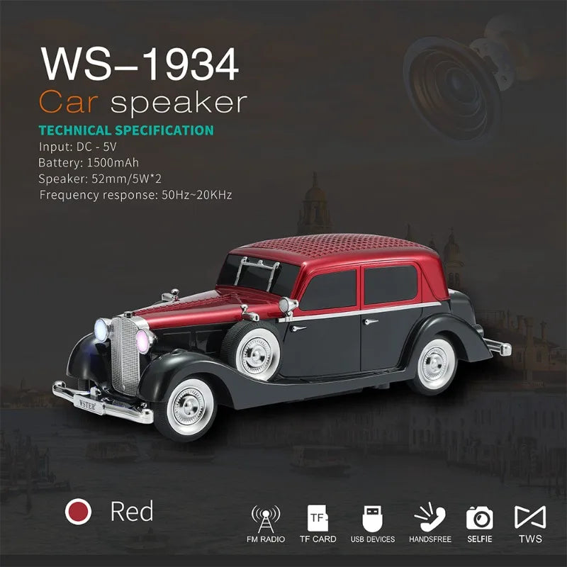WS-1934 Wireless Car Shape Sound Box Multifunction Music Player Bluetooth Speaker Fm Radio Portable Vintage Stereo Caixa De Som