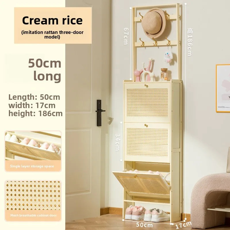 Shoe cabinet entrance household large-capacity home shoe rack storage artifact space-saving indoor rental house solid wood