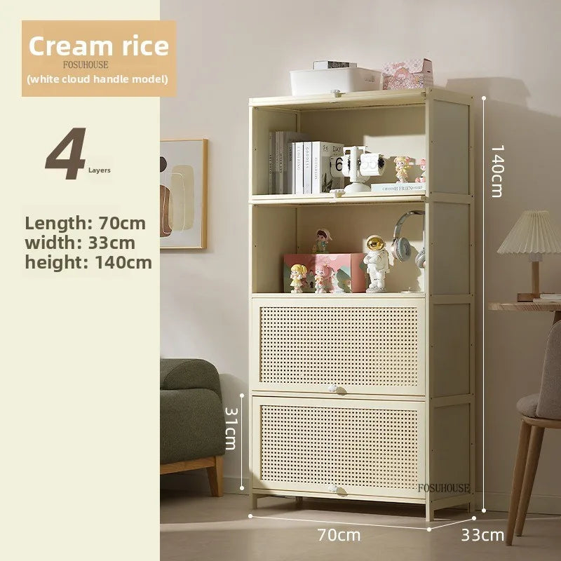 Cream Style Living Room Cabinets Household Bookcase with Door Storage Cabinet Floor Rack Wall Storage Cabinet Home Furniture