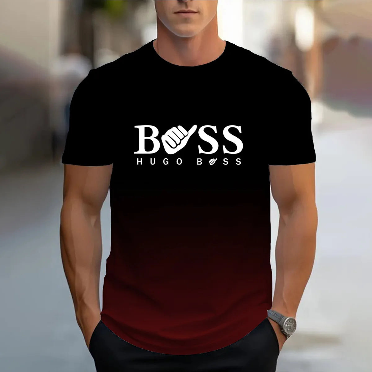 men's summer clothing casual gradient color short sleeved digital letter printed casual versatile round neck T-shirt top for men