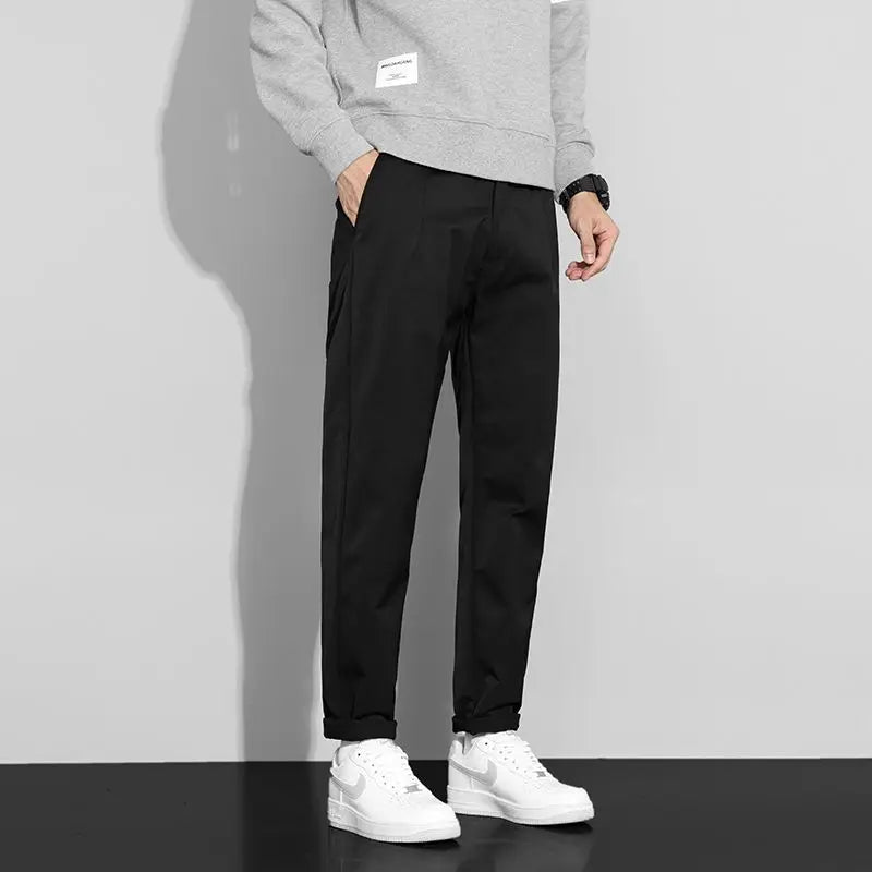 Men's Khaki Casual Trousers Slim Fit Tapered Leg Business Daily Pants
