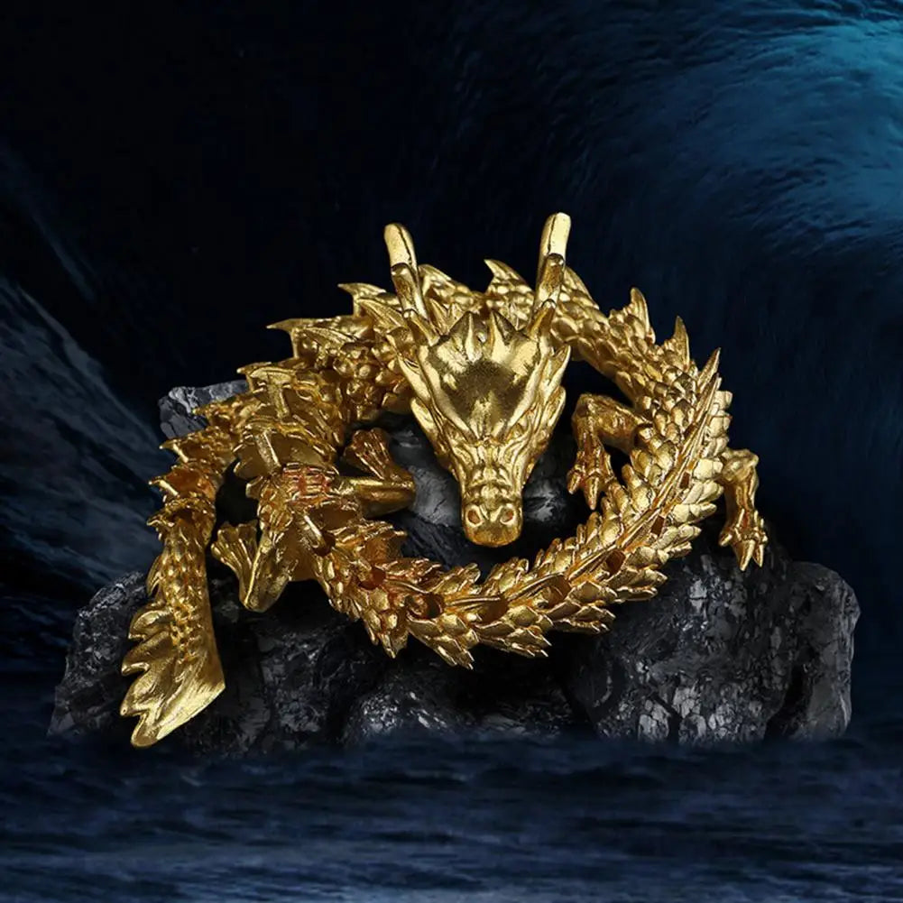 3D Printed Chinese Dragon Figurine Movable Joints Golden Loong Figure Articulated Dragon Model Toy Desktop Decoration Ornament