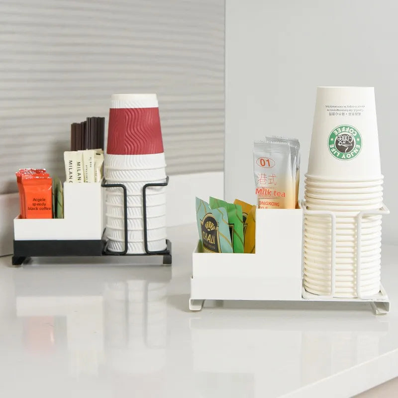 Coffee Tea Bag and Sugar Storage Box - Kitchen Organizer for Milk Packets with Disposable Cup Holder for Bar Counter