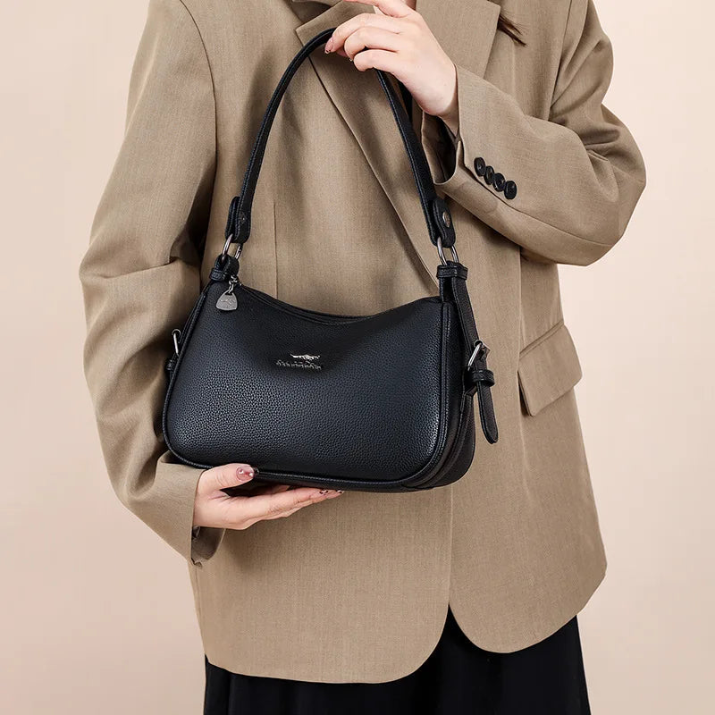 Fashionable Street-Style Women's Crossbody Bag Single Shoulder Personality PU Leather Medium Square Bag Zipper Closure Daily Use