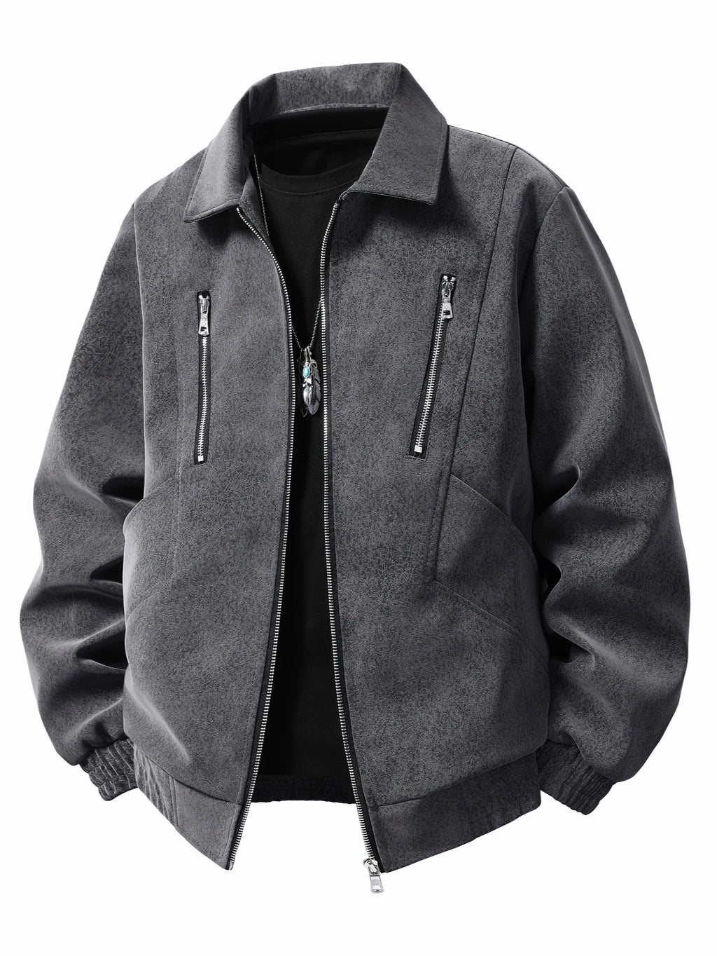 Men's Leather Jacket with a Lapel Collar, a Neat Lapel Design, Windproof and Cold-Resistant, Suitable for Daily Commuting, Light Business in the Workplace, Casual Dating, Autumn and Winter Outings, Friend Gatherings, and Shor