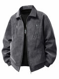 Men's Leather Jacket with a Lapel Collar, a Neat Lapel Design, Windproof and Cold-Resistant, Suitable for Daily Commuting, Light Business in the Workplace, Casual Dating, Autumn and Winter Outings, Friend Gatherings, and Shor