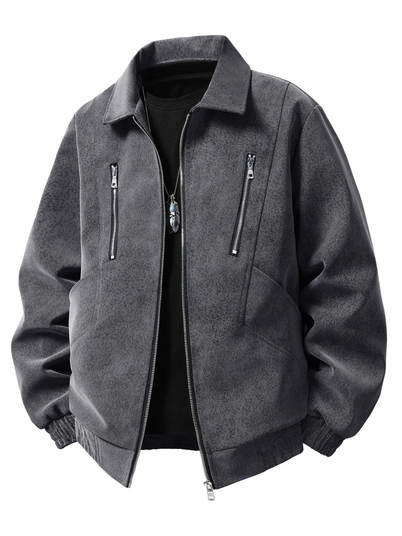 Men's Leather Jacket with a Lapel Collar, a Neat Lapel Design, Windproof and Cold-Resistant, Suitable for Daily Commuting, Light Business in the Workplace, Casual Dating, Autumn and Winter Outings, Friend Gatherings, and Shor
