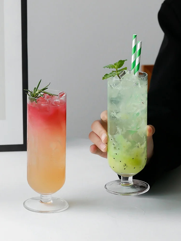 Crystal Cocktail Cup Lightweight Simple Straight Sided Long Drink Glass High Footed Juice Cup Bubble Water Cup Nordic Style G...