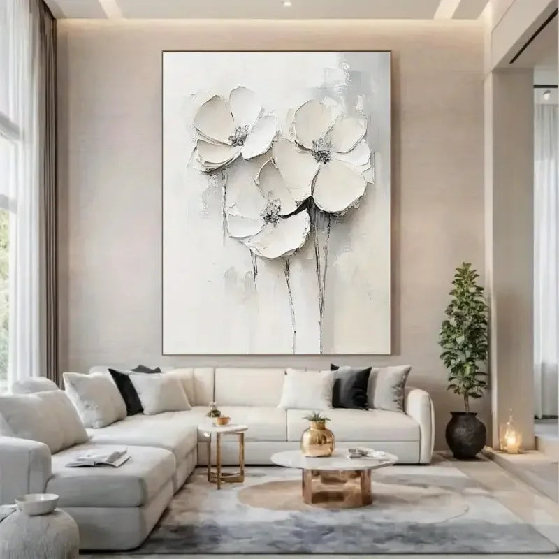 Original Large Beige Blue Abstract Handmade Canvas Painting Gray Minimalist Art White Wall Art Textured Painting Home Decorat