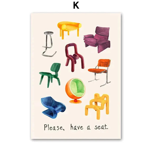 Crocodile Fish Chair Sofa Colorful Life Abstract Lines Posters Prints Canvas Painting Wall Art Pictures Living Room Home Decor