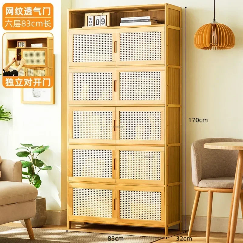 Home Living Room Furniture Stand Storage Cabinet Modern Rattan Bamboo Living Room Cabinet Changhong Glass Door Layered Shelf jl