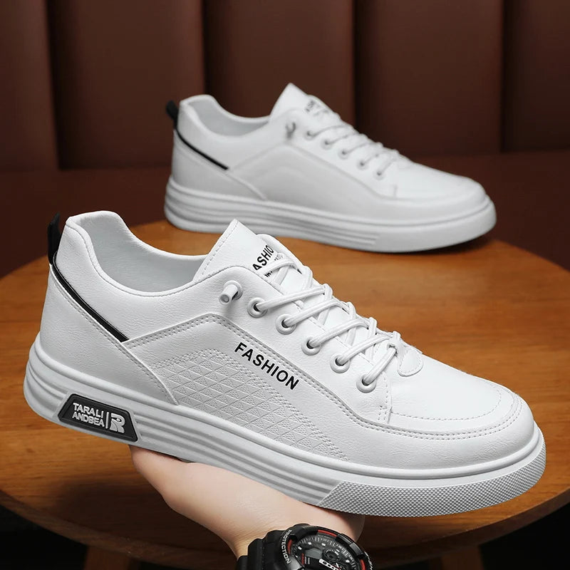 White Shoes Comfort Sports Vulcanized Shoes Zapatillas De Hombre Mens Casual Sneakers New Fashion Lace-up PU Leather Casual