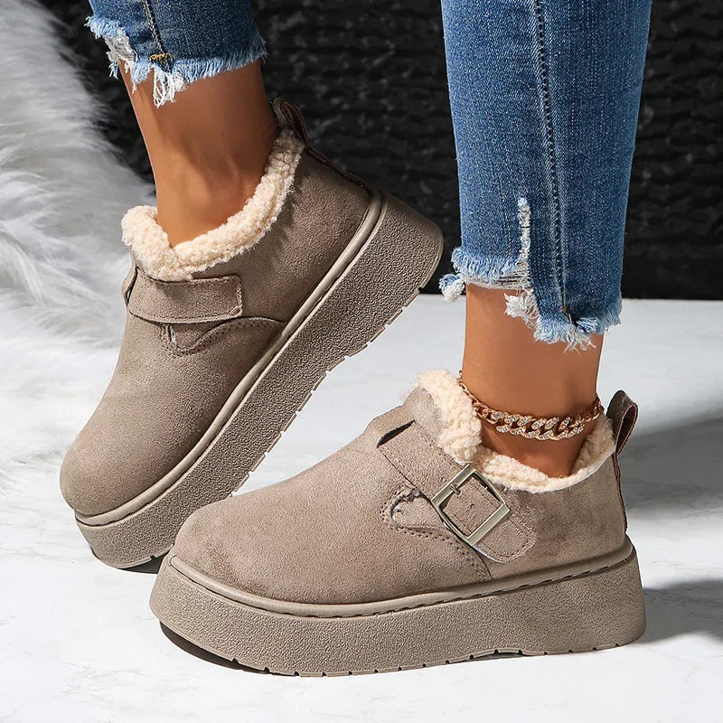 Autumn Winter Thick Sole Plush Snow Boots Women Comfy Warm Fleece Lining Ankle Boots Woman Anti Slip Platform Cotton Shoes Mujer