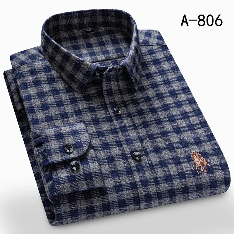New Spring Fashion Flannel Long Sleeve Shirts For Men Plaid Plus Size Cotton Warm Soft Clothing Business Chic Smart Dress Shirts