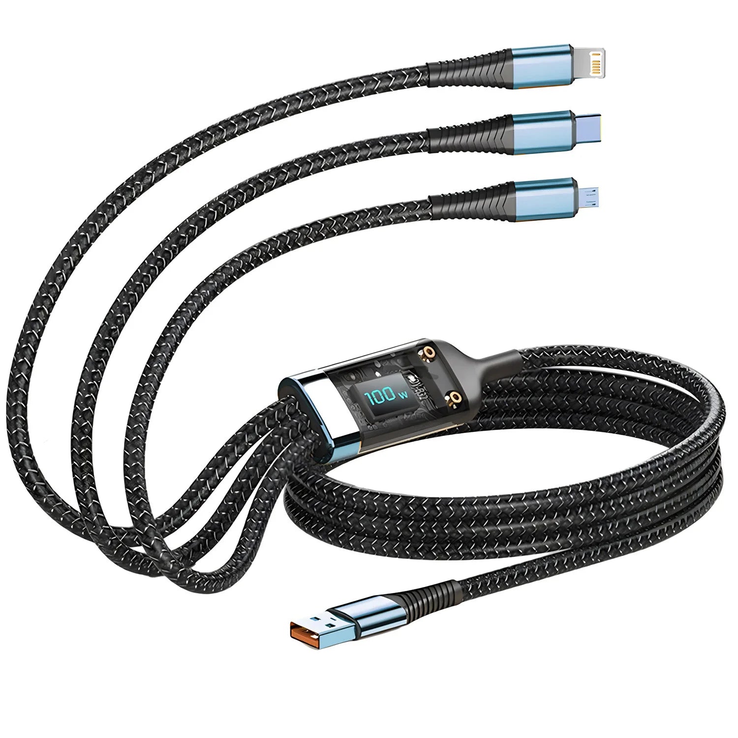 100W Fast Charging Cable Multi Charger Cable Nylon Braided Multiple USB Universal 3 in 1 Charging Cord Adapter with Type-C Micro - Free Item.