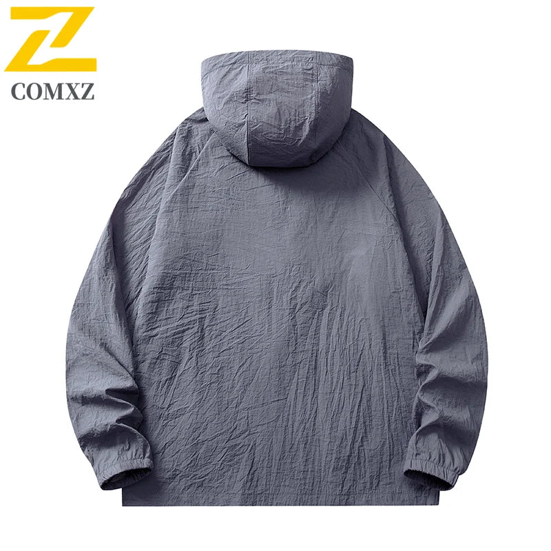 Summer Jacket Men's Casual Lightweight Breathable UPF50+ UV Hooded Coat Male Minimalist Trendy Camping Fishing Skin Windbreaker