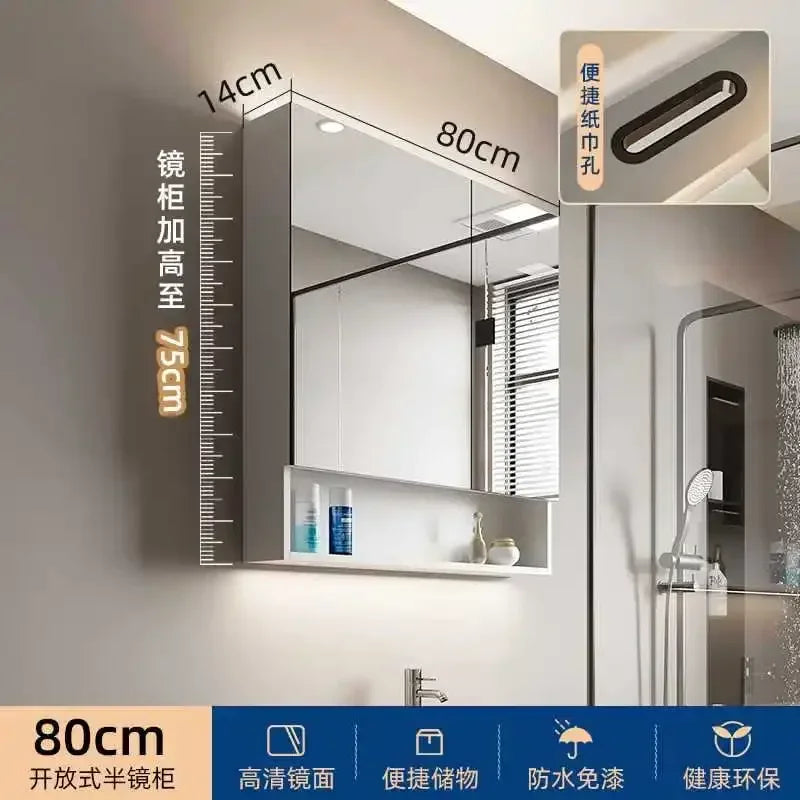 Smart Bathroom Cabinets Makeup Mirror Storage Cabinet LED Light Wall Mirror Cabinet with Time Digital Display Bathroom Furniture