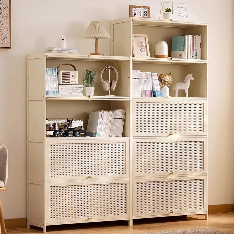 Bookshelf Bookcase Shelf with Cabinet Door Locker Integrated Lattice Cabinet Display Cabinet Floor to Floor Multi-layer Living R