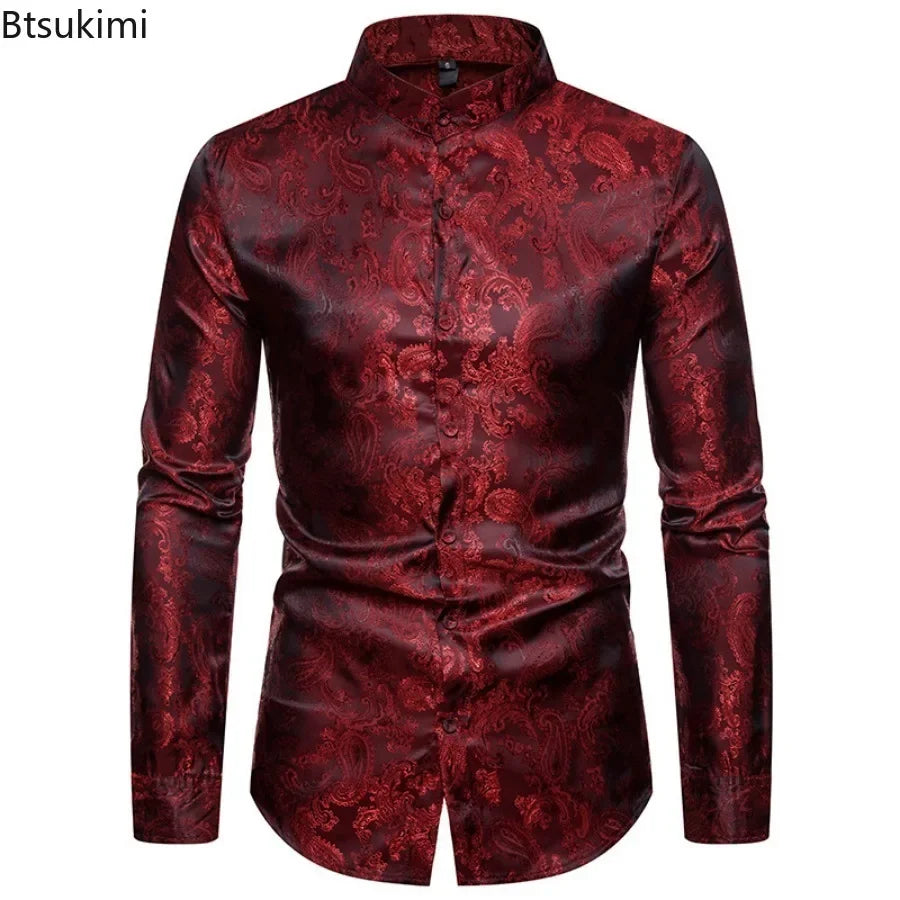 2026 New Men Fashion Medieval Floral Black Dress Shirts Stylish Long Sleeve Steampunk Shirt Men Party Club Bar Social Shirt Male