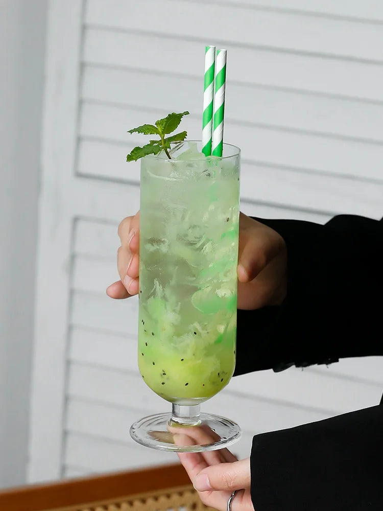 Crystal Cocktail Cup Lightweight Simple Straight Sided Long Drink Glass High Footed Juice Cup Bubble Water Cup Nordic Style G...