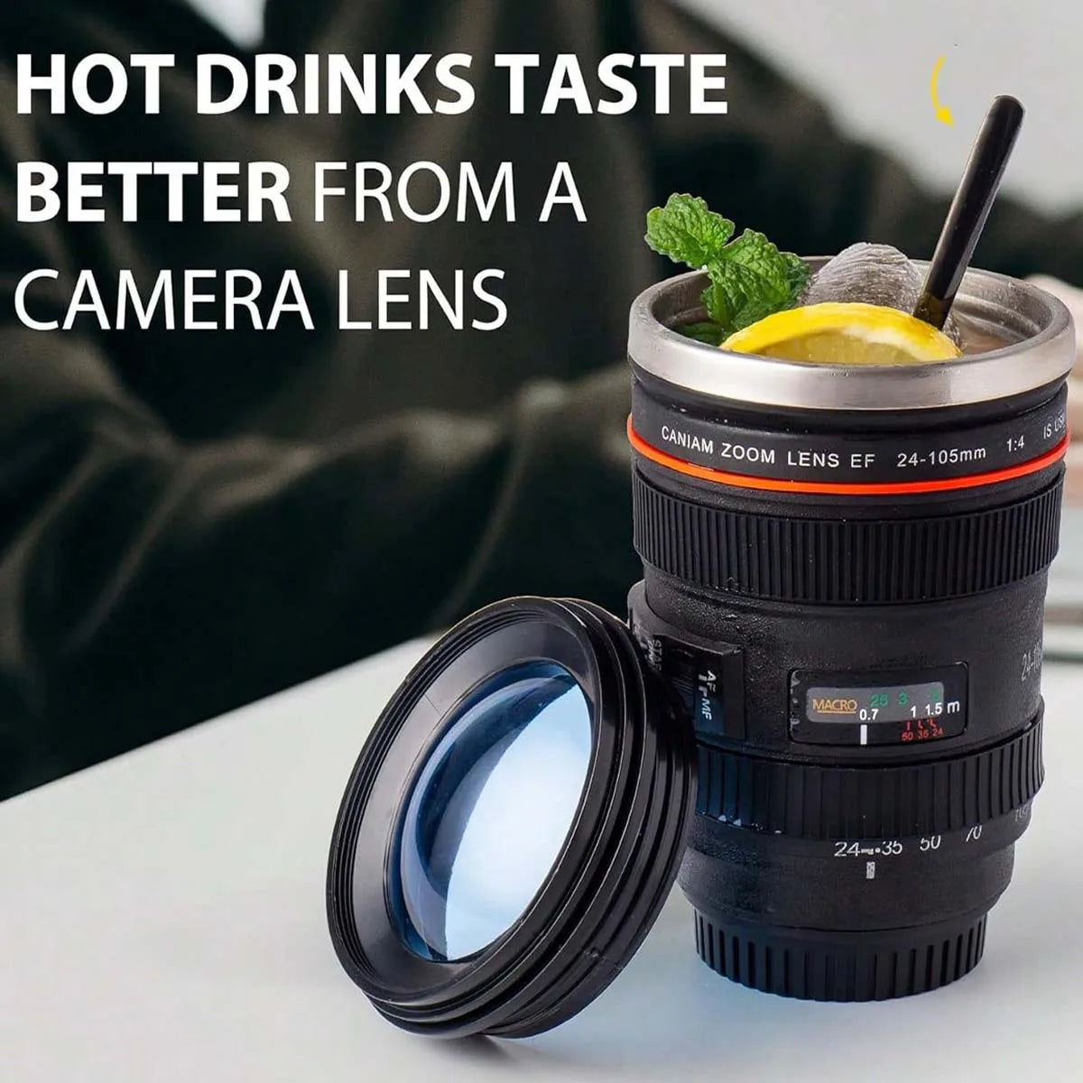 Camera Lens Mug Creative Camera Lens Stainless Steel Cup With Lid Portable Gift Cup For Outdoor Travel Camping For Photographers