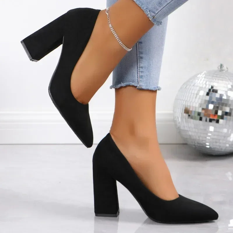 Women's Shoes 2025 Brand Slip on Women's Pumps Autumn Pointed Toe Solid Flock Fashion Dress Shallow Mouth Elegant High Heels