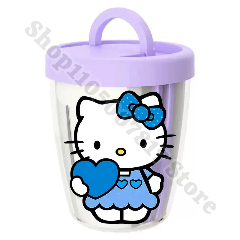 Girl Cartoon Portable Salad Cup Hello Kitty Anime Cute Food Fruit Containers with Spork Plastic Breakfast Oat Cups Birthday Gift