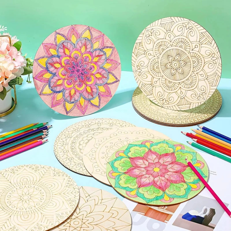 Wooden Mandala Painting10 Unfinished Wood Cutouts with for Making Kit Mandala Crafts for Painting DIY Crafts Home Decors