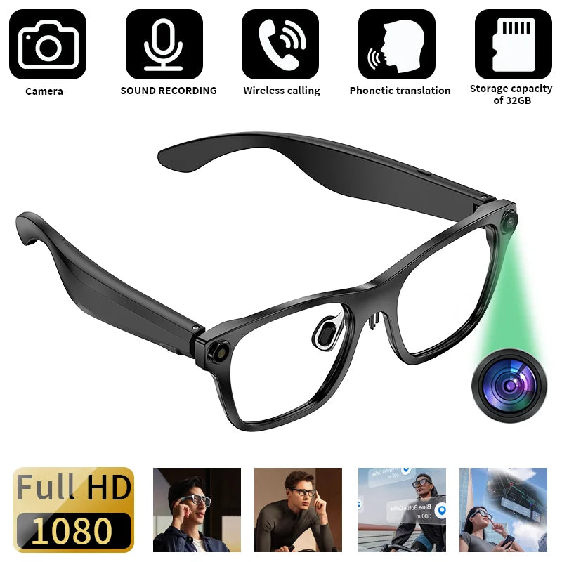 LIGE AI Smart Camera Glasses 500W 1080P HD Mini Camera Video Recording Voice Assistant Calls Music Outdoor Bluetooth Eyeglasses