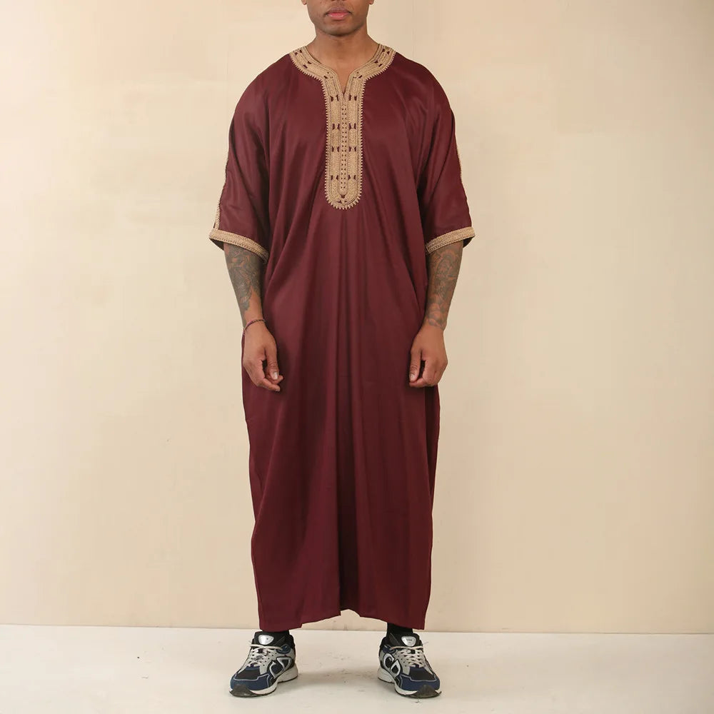 Arab Islamic Embroidered Kaftan Robe with Side Pockets Men Women