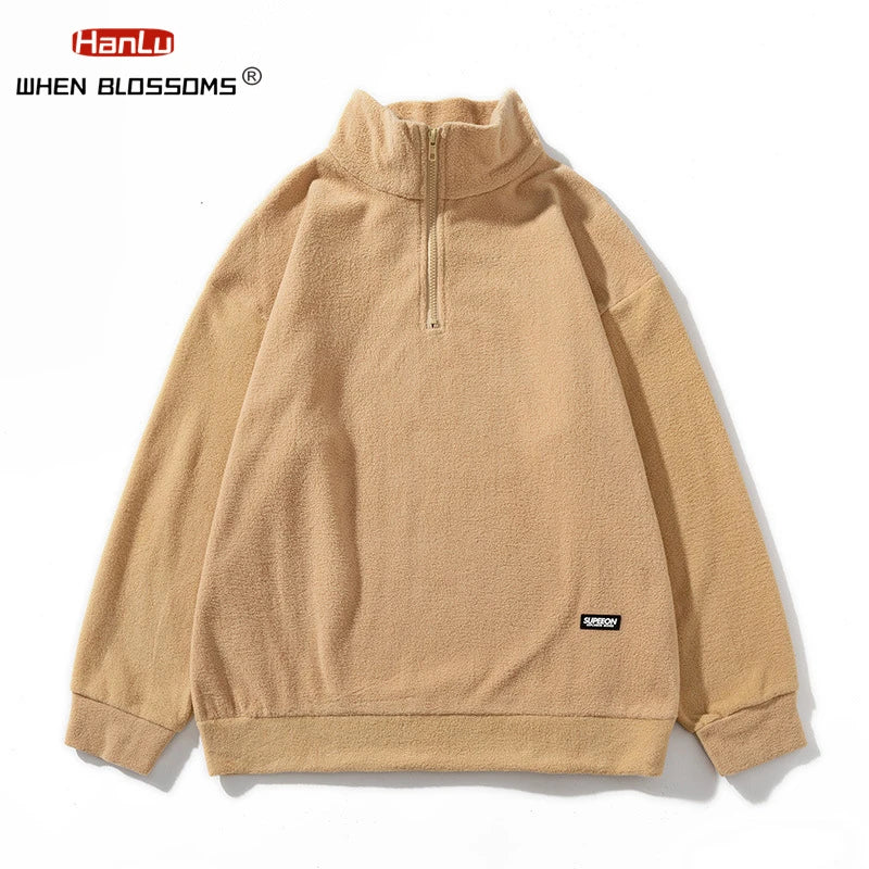 Autumn Winter Fleece Warm Stand Collar Embroidered Half Zip Men's Sweater New WoMen Fashion Streetwear Sweatshirts Casual Coats
